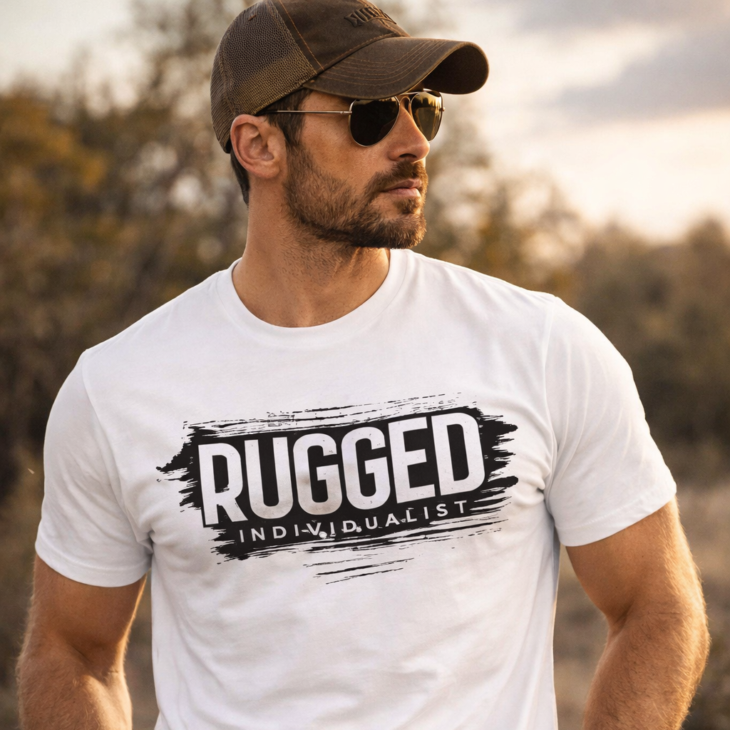 T-Shirt - Rugged Individualist Essential Tee – White with Black Print